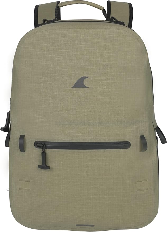 Breakwater Supply™ River Ute Waterproof IP68 Fishing Backpack, Floating TPU Submersible Dry Bag with Padded Hip Belt and Airtight Zippers | 20L (River Ute 20L CORDURA Safari Tan)