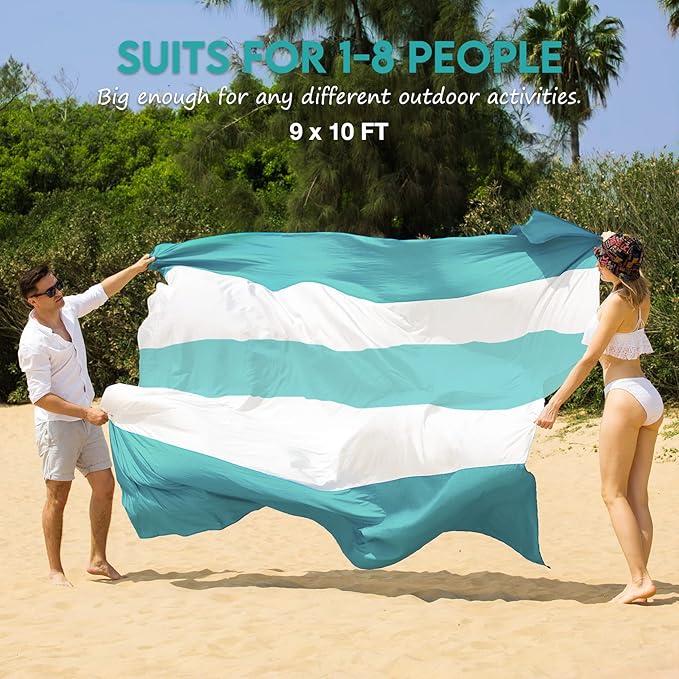 BYDOLL Nylon Beach Blanket Waterproof Sandproof Oversized 10'x9' Suits 1-8 Adults Sand Free Extra Large Blanket Lightweight Soft Picnic Mat for Beach Travel Camping