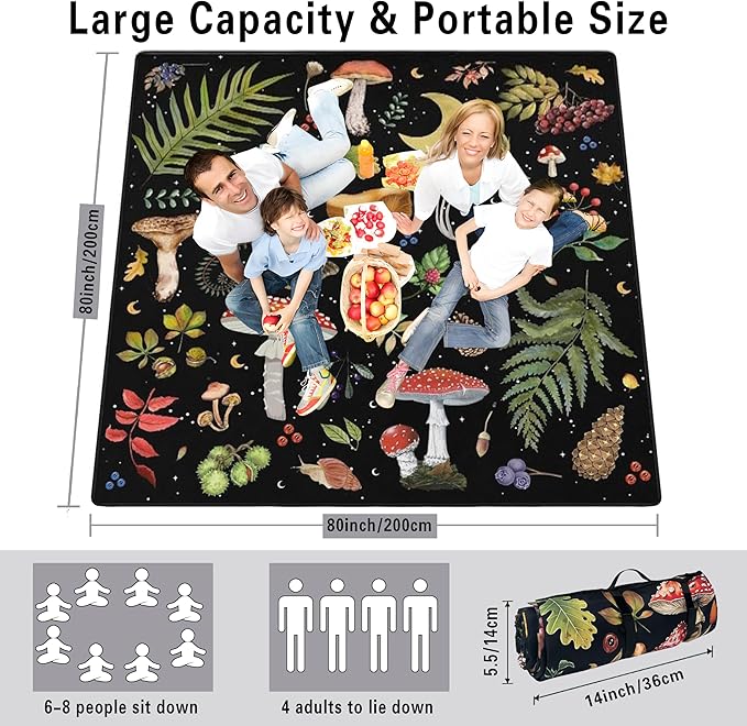 Extra Large Picnic Blankets Waterproof Foldable (80 "x 80") Beach Blanket Waterproof Sandproof,3-Layer Thicking Mat Outdoor Packable Camping Blanket