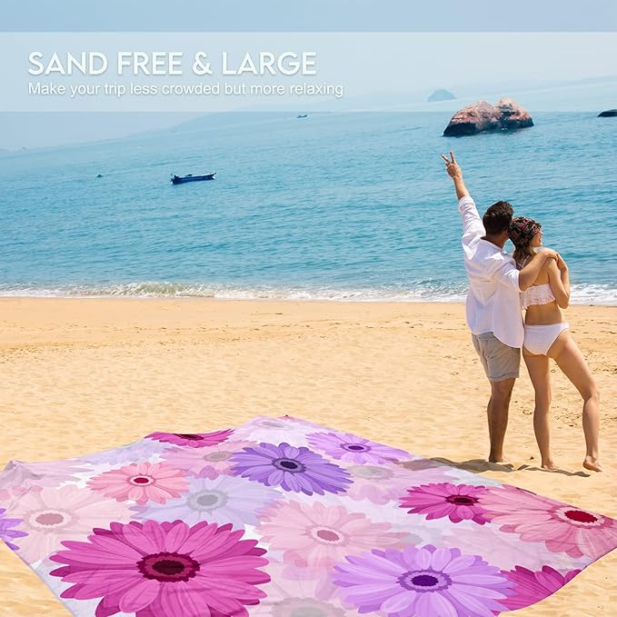 BYDOLL Beach Blanket 78''X81'' 4-7 Adults Oversized Lightweight Waterproof Sandproof Blanket for Beach Large Picnic Mat Travel Camping