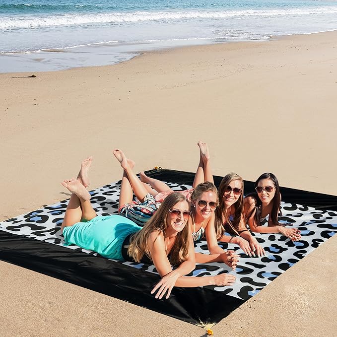 Sandproof Waterproof Beach Blanket, 80"x80" Large Beach Mat for 4-6 Adults, Lightweight Quick Dry Windproof Picnic Mat