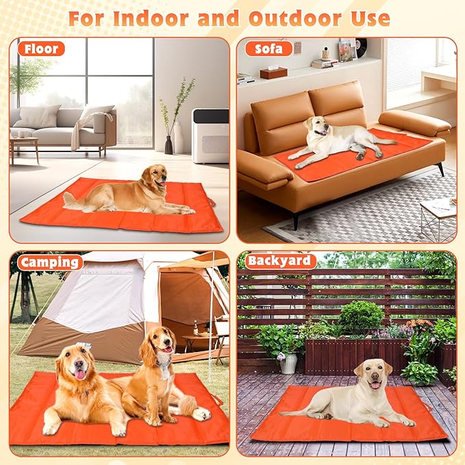 BWOGUE Large Outdoor Dog Bed, Portable Waterproof Camping Mat, Washable Travel Mat with Carry Bag for Medium and Large Dogs, 57"X39" (Orange)