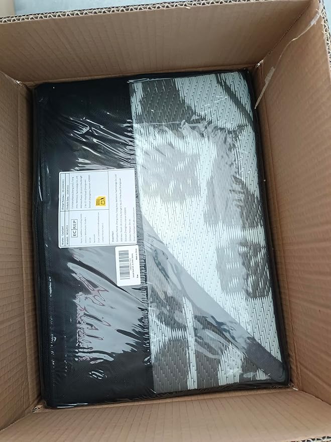 Capslpad 8Ft Round Outdoor Rug for Patios Clearance Reversible Mat Plastic Straw Patio Rugs Lightweight RV Camping Mat Circle Outside Area Rug Carpet for Balcony Deck Trailer Picnic BBQ, Grey