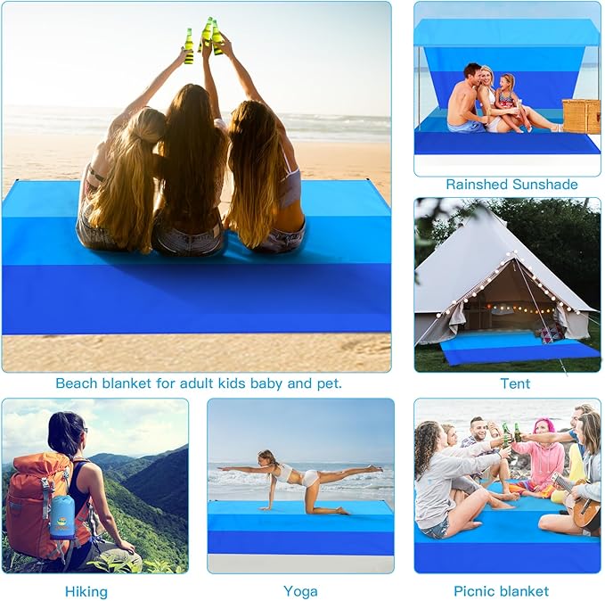 BYDOLL Beach Blanket Waterproof Sandproof 78''×81'' 1-7 Adults Oversized Lightweight Large Picnic Mat Waterproof Sandproof Blanket for Beach