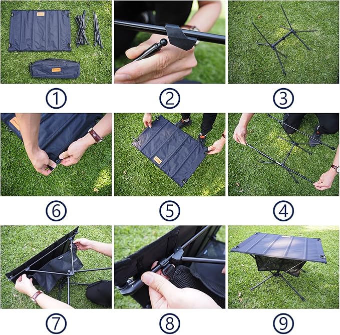 NACETURE Camping Table with Folding Legs and Mesh Storage Basket for Food, Coffee, or Camp Grill Accessories, Lightweight and Portable for Outdoor, Backpacking, Hiking, and Travel