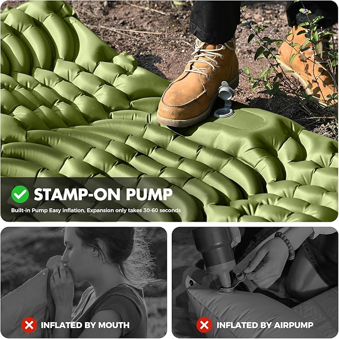 Camping Sleeping Pad,Double Sleeping Pad for Camping-Self Inflating 4" Extra-Thick for 2 Person with Pillow Built-in Foot Pump Inflatable Sleeping Mat for Backpacking,Hiking,Traveling,Tent