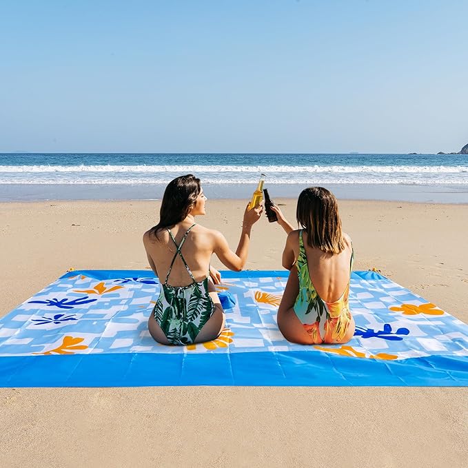 Sandproof Waterproof Beach Blanket, 80"x80" Large Beach Mat for 4-6 Adults, Lightweight Quick Dry Windproof Picnic Mat
