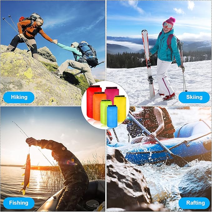 Shappy 6 Pcs Waterproof Dry Bag Set 6 Size Lightweight Sack and Long Adjustable Shoulder Strap 20/15/10/8/5/3l Outdoor Keep Gear Stuff Sack for Backpacking Boating Hiking Camping