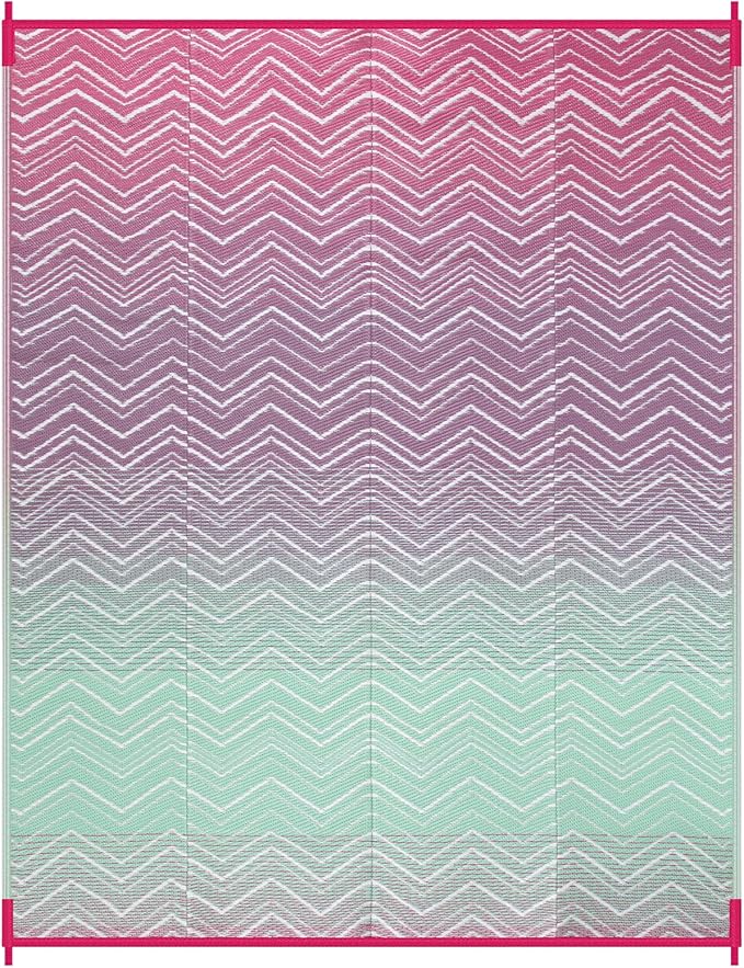 Lahome Outdoor Rugs 8x10 Waterproof, Reversible Plastic Large Outdoor Rug for Patios, Outside RV Mat Carpet for Patio Deck Porch Backyard Balcony Picnic Trailer(Pink/Green, 8' x 10')