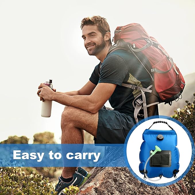 Solar Shower Bag, Solar Heating Camping Shower Bag, 5Gal(20L) Portable Camping Shower Bag, with Removable Hose and On-Off Switchable Shower Head, for Outdoor Traveling/Climbing/Hiking/Beach/Swimming