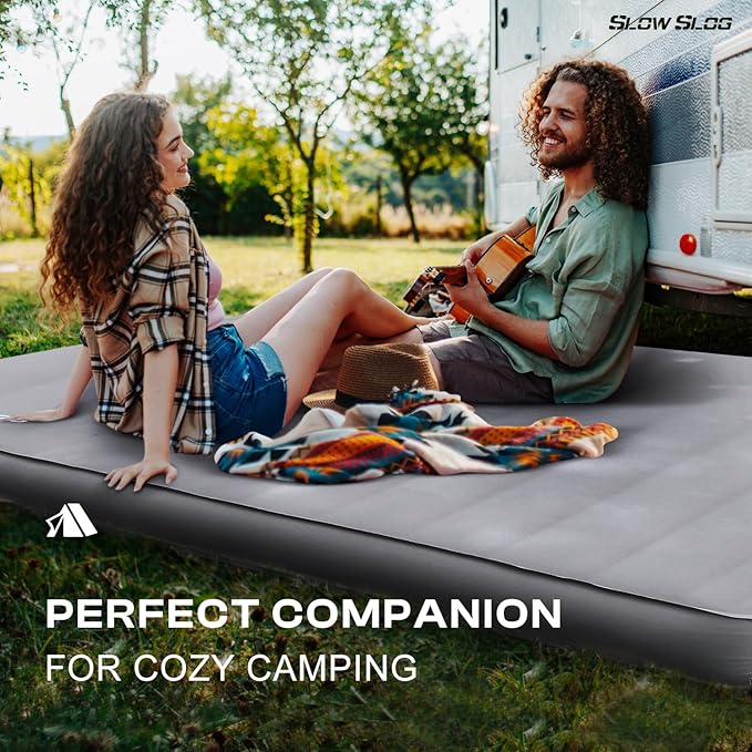 Self-Inflating Camping Mattress Pad 2 Person, 4in Thick Foam Sleeping Pad for Tent Camping, 4-Season Double Sleeping Pad with Pump Sack, Gray