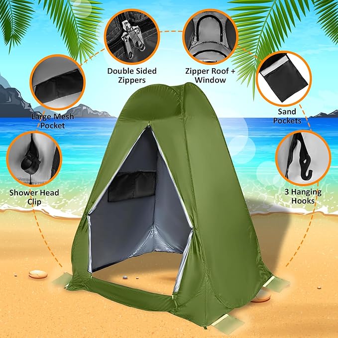 Pop Up Large Privacy Tent - 7ft Tall - Oversized Strong Camping Toilet Tent- Portable Camp Shower Pod w/Hooks- Porta Pod- Outdoor Bathroom, Potty, Changing Private Room