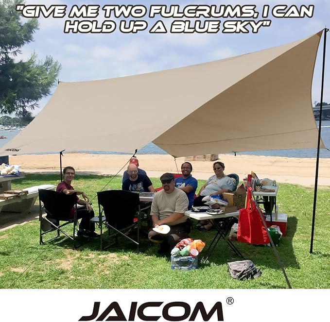 Camping Tarp, 14 X 12FT Tarp with 2 Poles, Waterproof & Lightweight Tent Tarp Car Awning, UV UPF50+ Rain Fly Sun Shelter Can Used with Hammock in Outdoor, Garden and Backpacking