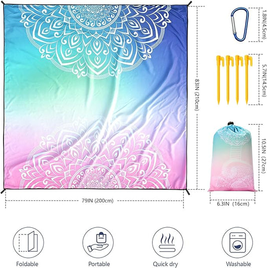 Beach Blanket Waterproof Sandproof Extra Large Beach Mat 79" X 83"/120"x108"for 1-8 Adults Quick Drying Durable Outdoor Picnic Mat for Beach Travel Camping Hiking