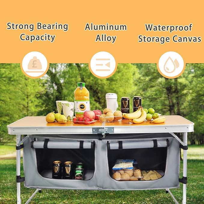 Camping Folding Aluminum Table with Adjustable Legs for Outdoor Travel Beach, Backyards, BBQ, Party and Picnic Foldable Table