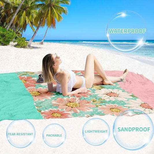 BYDOLL Beach Blanket Waterproof Sandproof 10'×9' Suits1-8 Adults Compact Lightweight Oversized Sand-Free Blanket Large Picnic Mat for Beach Travel Camping Hiking