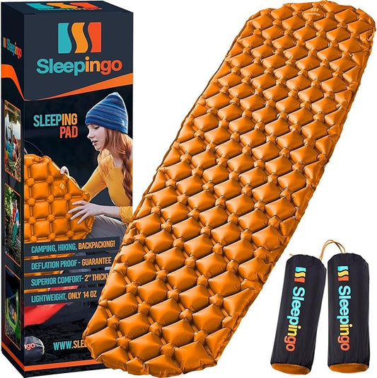 Inflatable Mat for Camping - Pack of 2 - Ultralight Sleeping Pad for Camping and Backpacking - Compact Air Mattress - Camping Mat with Tear-Resistant Ripstop Nylon - 73.5" x 21.5" - Orange