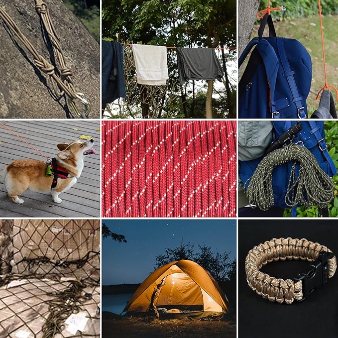 550 Reflective Paracord 100% Nylon 50' 2.5mm 100' 4mm 550 para Cord for Outdoor Emergency Tactical Survival Camping Hiking Bracelet