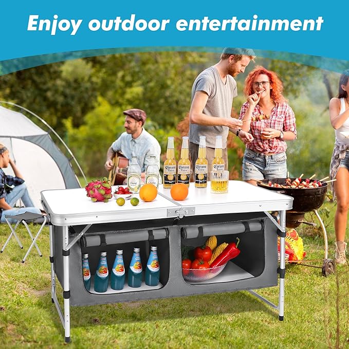 Camping Folding Aluminum Table with Adjustable Legs for Outdoor Travel Beach, Backyards, BBQ, Party and Picnic Foldable Table