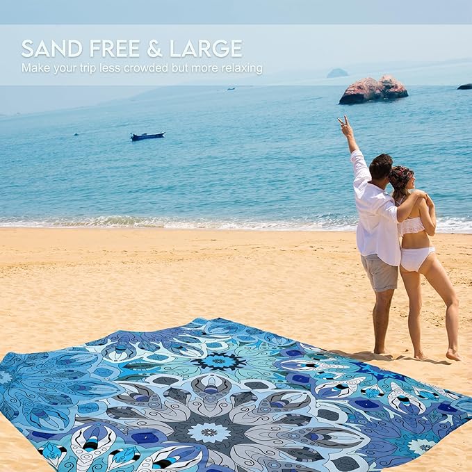 BYDOLL Beach Blanket Waterproof Sandproof 78''×81'' 1-7 Adults Oversized Lightweight Large Picnic Mat Waterproof Sandproof Blanket for Beach