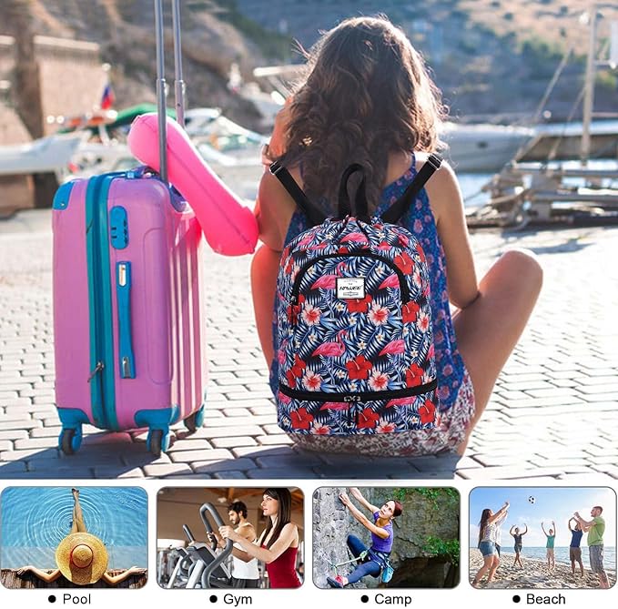 Dry Wet Drawstring Backpack with Shoe Compartment for Women Adjustable Gym Bag