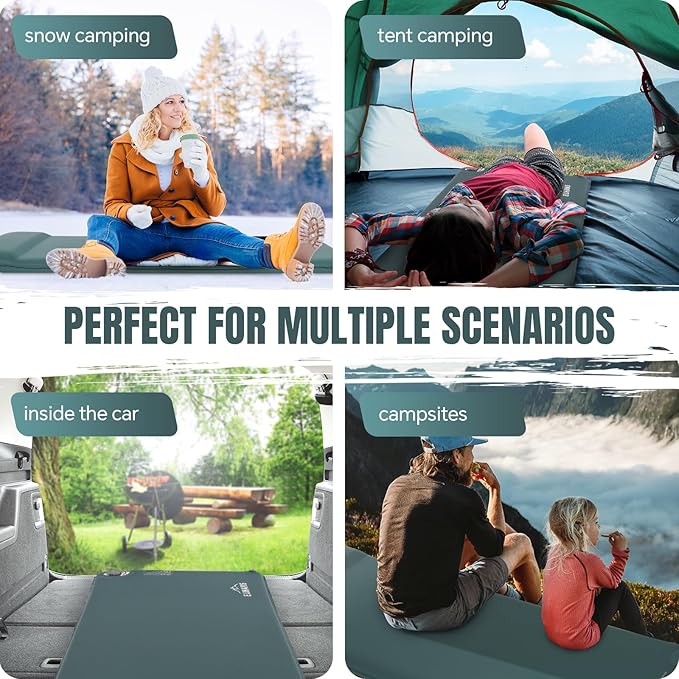 Camping Sleeping Pad - Ultra-Thick Camping Mattress Pad with Built-in Foot Pump Memory Foam Camp Pad - Easy Inflate&Deflate - 4-Season Portable Camp Sleeping Mat with Pillow for Travel/Car/Tent/Home