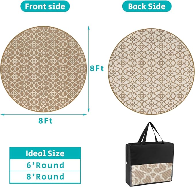 HEBE Outdoor Rug 8ft for Patios Waterproof Clearance Reversible Patio Mat Plastic Straw Rug RV Camping Mat Outside Area Rug Carpet for Camping RV,Porch,Deck,Balcony,Camper,Backyard