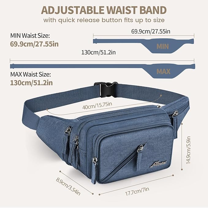Fanny Pack Waterproof Waist Bag Pack Men Women Hip Bum Bag With Water Bottle Holder Adjustable Strap Suitable For Outdoors Workout Traveling Hiking Cycling Dog Walking Pouch Bag(Blue)