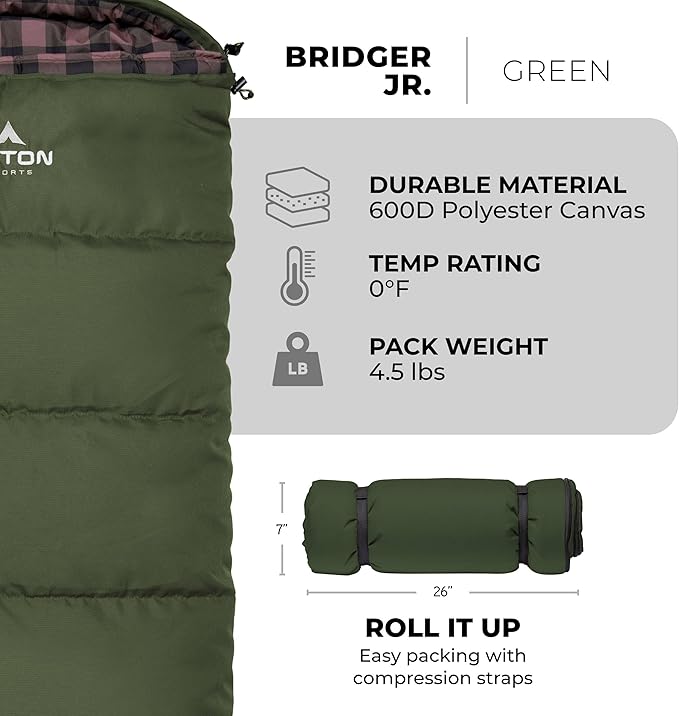 Teton Junior, 20 Degree and 0 Degree Sleeping Bags. Finally, Sleeping Bag for Boys, Girls, All Kids, Warm and Comfortable, for All Camping Weather and Built to Last
