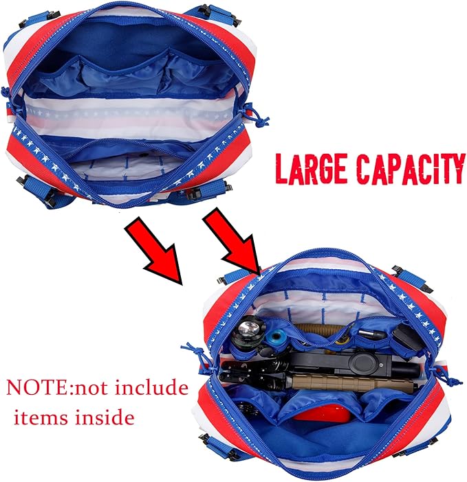 Tactical Molle Admin Pouch of Laser Cut Design,Medical EMT Organizer with Phone Pouch,EDC EMT Pack IFAK Tool Holder with US Patch (Large RedBlueStar-Include Accessories)