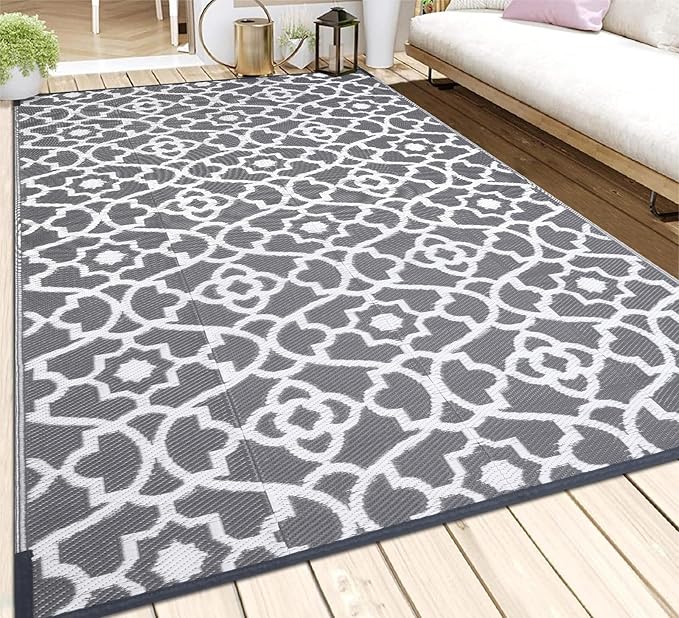 HEBE Outdoor Rug 5'x8' for Patios Waterproof Clearance Reversible Patio Mat Plastic Straw Rug RV Camping Mat Outside Area Rug Carpet for Camping RV,Porch,Deck,Balcony,Camper,Backyard