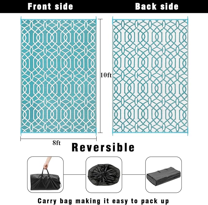 HEBE Outdoor Rug 8'x10' for Patios Waterproof Clearance Reversible Patio Mat Plastic Straw Rug RV Camping Mat Outside Area Rug Carpet for Camping RV,Porch,Deck,Balcony,Camper,Backyard