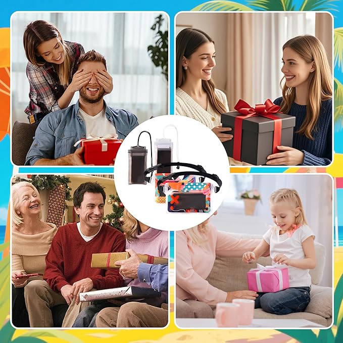 4 Pack Waterproof Fanny Pack with Waist Strap Waterproof Phone Pouch Dry Bag for Kayaking Pool Swimming Boating Beach Fishing Travel Diving Surfing (B-Hawaii, 2 Fanny Pack + 2 Phone Pouch)