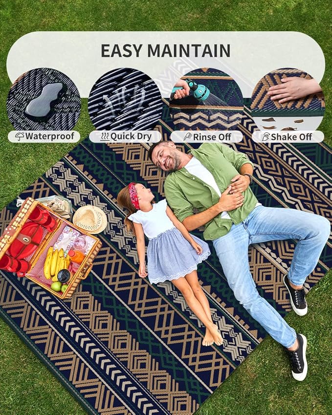 MontVoo Outdoor Rug Carpet Waterproof-Patio Rug Mat 6x9 Reversible RV Camping Rug Picnic Mat Plastic Straw Outside Rug for Balcony Porch Deck Beach-Boho Outdoor Area Rug for Patio Decor Colorful