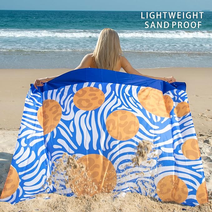 Sandproof Waterproof Beach Blanket, 80"x80" Large Beach Mat for 4-6 Adults, Lightweight Quick Dry Windproof Picnic Mat