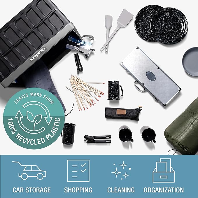 CleverMade Collapsible Storage Bins with Lids - Ocean 3 Pack 46L - Plastic Containers Stackable Organization Crates Home Closet Space-Saving Durable