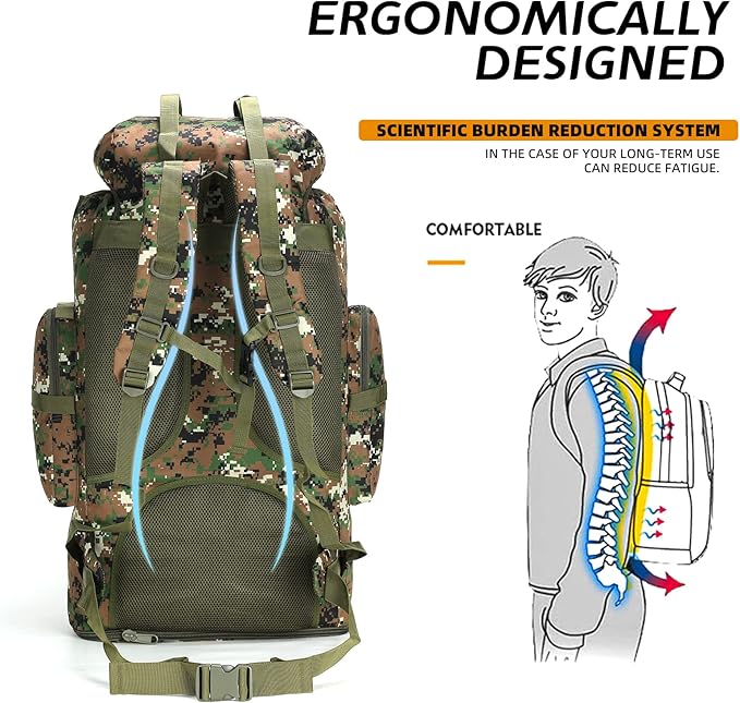 70L/100L Hiking Camping Backpack MOLLE Rucksack Waterproof Daypack for Traveling (Woodland Camo)