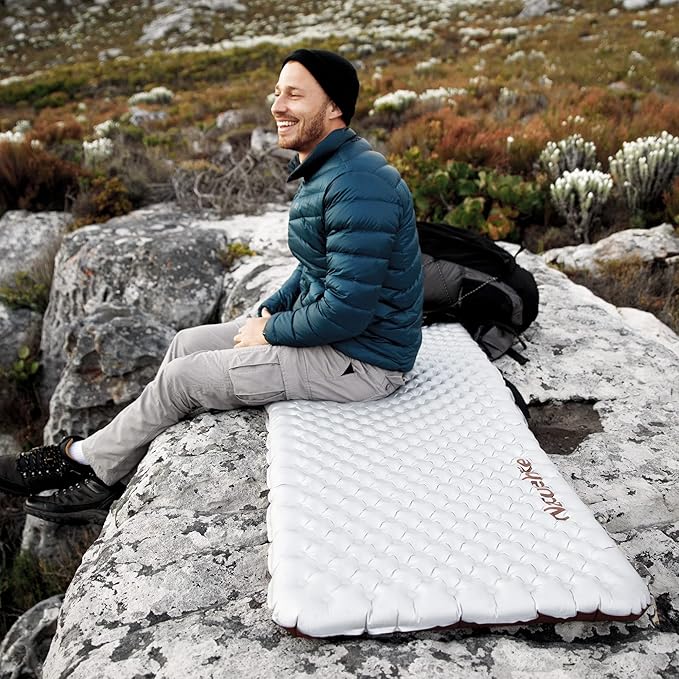Naturehike Ultralight Insulated Sleeping Pad with R5.8, 3.2in Thickened Patchworkable Inflatable Double Sleeping Mat for Camping, Hiking, Climbing with Inflatable Bag (Silver-Mummy)
