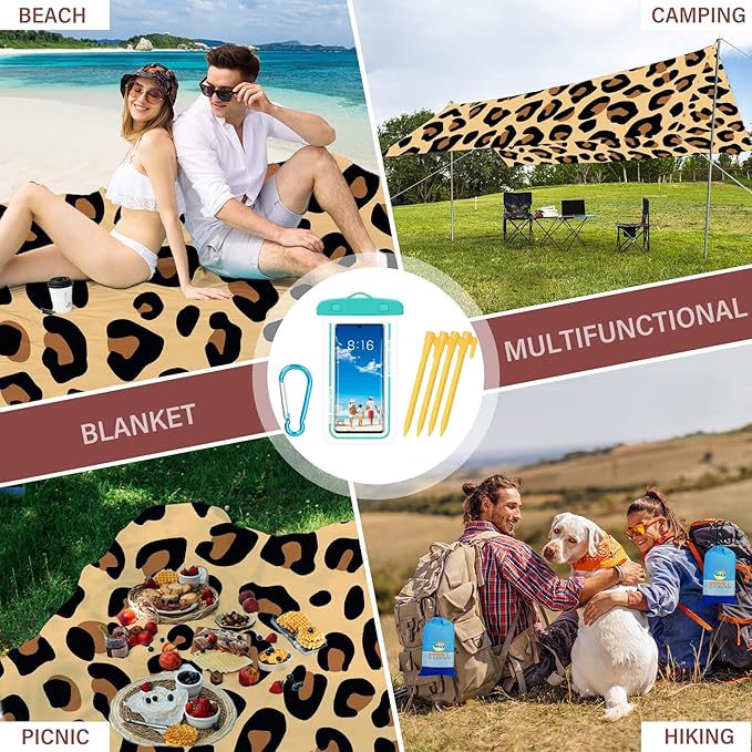 BYDOLL Beach Blanket Waterproof Sandproof 78''×81'' Suits1-4 Adults Compact Lightweight Oversized Sand-Free Blanket Large Picnic Mat for Beach Travel Camping Hiking