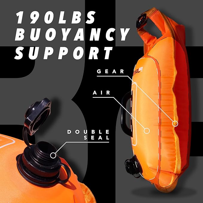 Swim Buoy for Open Water with Dry Bag 15L - Fully Waterproof Swim Bubble - Be Safe with Higher Visibility, Toughened Nylon and Rest Handle Swimming Buoy - Open Water Buoy for All Season Swimmers