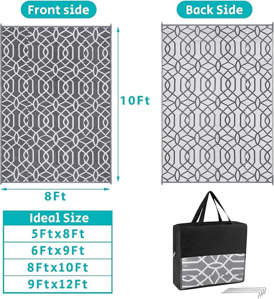 HEBE Outdoor Rug 8'x10' for Patios Waterproof Clearance Reversible Patio Mat Plastic Straw Rug RV Camping Mat Outside Area Rug Carpet for Camping RV,Porch,Deck,Balcony,Camper,Backyard