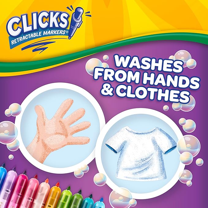 Crayola Clicks Retractable Markers (10ct), Washable Markers for Kids, Click Markers, School Supplies for Kids, Gifts, Ages 5+