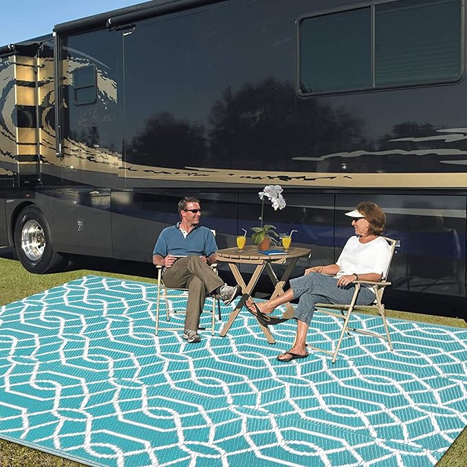 HEBE Outdoor Rug 8'x10' for Patios Waterproof Clearance Reversible Patio Mat Plastic Straw Rug RV Camping Mat Outside Area Rug Carpet for Camping RV,Porch,Deck,Balcony,Camper,Backyard