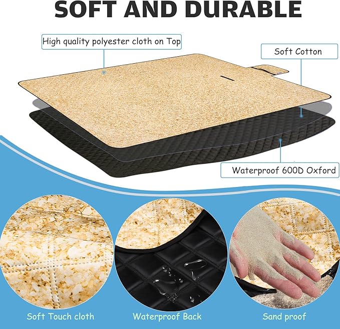 Large Beach Blanket Waterproof Sandproof Picnic Blankets Outdoor Blanket Foldable Beach Mat Sandfree with Carry Strap Lightweight Beach Blankets fit 2-4 Adults for Beach Camping Grass Lawn Park