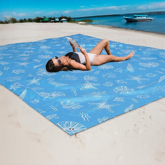 Mooreeke Beach Blanket Extra Large Oversized 9 x 8 ft, Sea Snail Sandproof Waterproof Quick Drying Lightweight Compact Outdoor Blanket Beach Mat for Family Travel Camping Picnic, 1-8 Adults