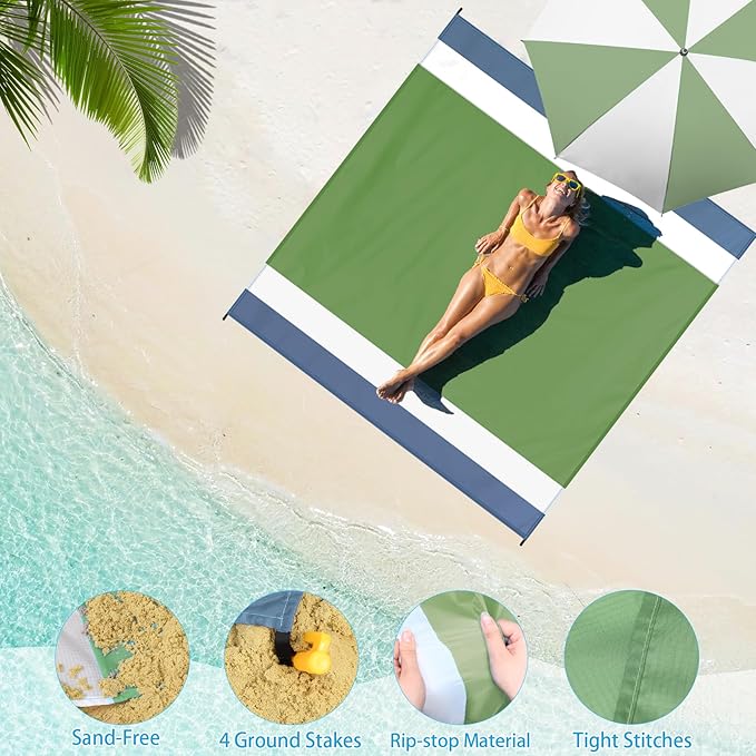 BYDOLL Beach Blanket 78''X81'' 4-7 Adults Oversized Lightweight Waterproof Sandproof Blanket for Beach Large Picnic Mat Travel Camping