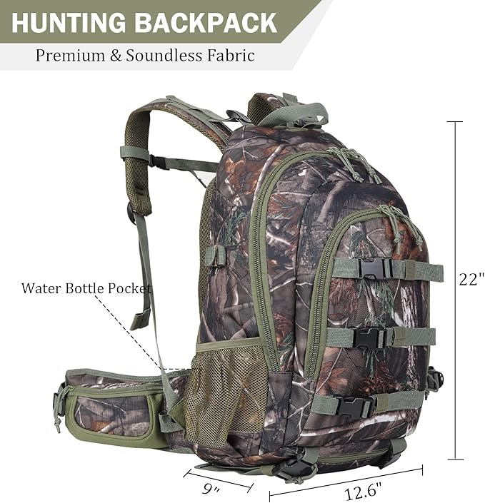 AUMTISC 40L Hunting Bag Backpack with Rifle Holder for Men, Waterproof Camo Hunting Day Back Pack with Rain Cover for Gun Bow