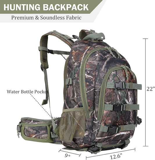 AUMTISC 40L Hunting Bag Backpack with Rifle Holder for Men, Waterproof Camo Hunting Day Back Pack with Rain Cover for Gun Bow
