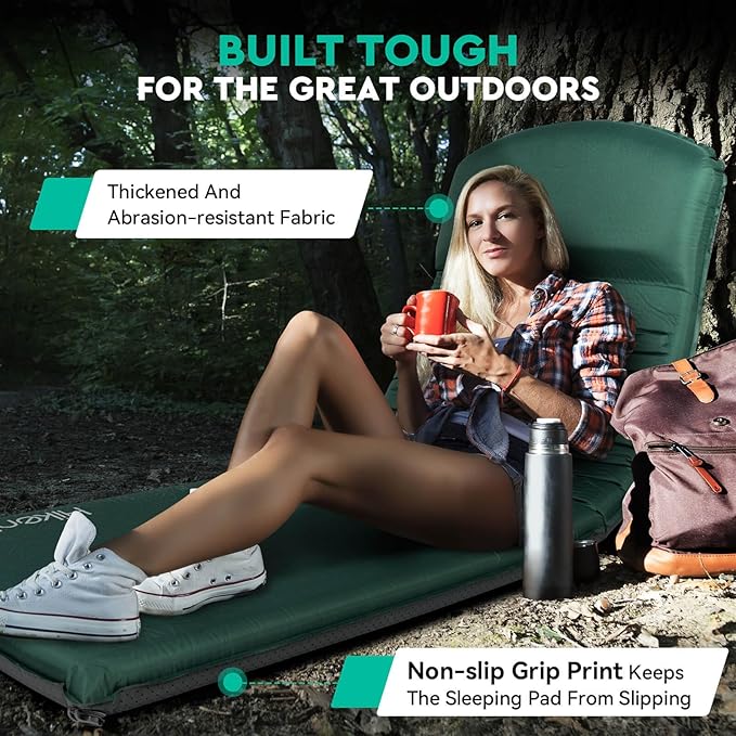 Hikenture Self Inflating Sleeping Pad for Camping, 3'' Ultra Thick Camping Pad with Pillow, 9.5 R-Value Insulated Camping Mattress, 4-Season Inflatable Foam Camping Mat for Car, Tent, Cot