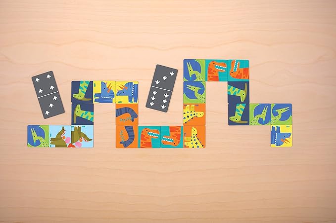 Mudpuppy Dinosaur Dominoes – Giant Dominoes Set for Kids, Matching Game for Ages 3-8, 2+ Players – Includes 28 Jumbo Double-Sided Dominoes
